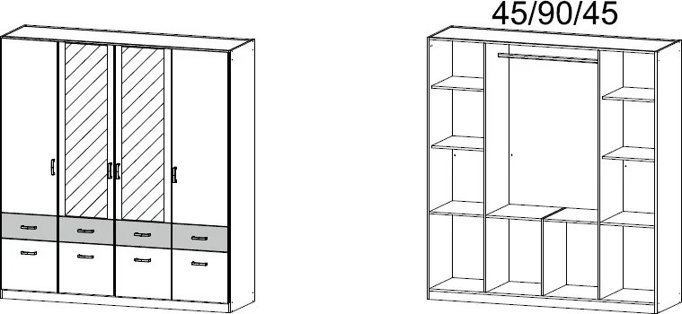 Šatníková skriňa Bremen, 181 cm, biela/šedý betón