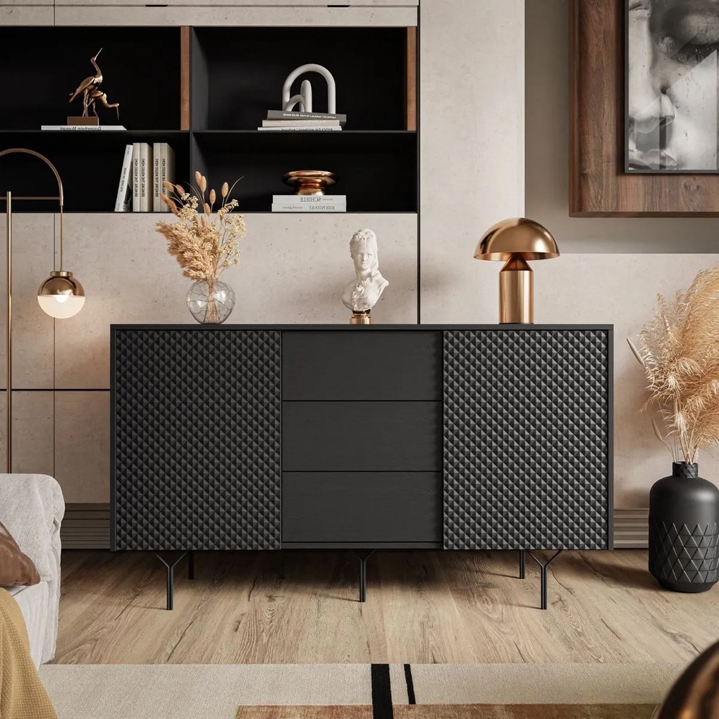 KOMODA KAREEM DVOJDVEROVÁ SO ŠUPLÍKMI ČIERNA 144 cm