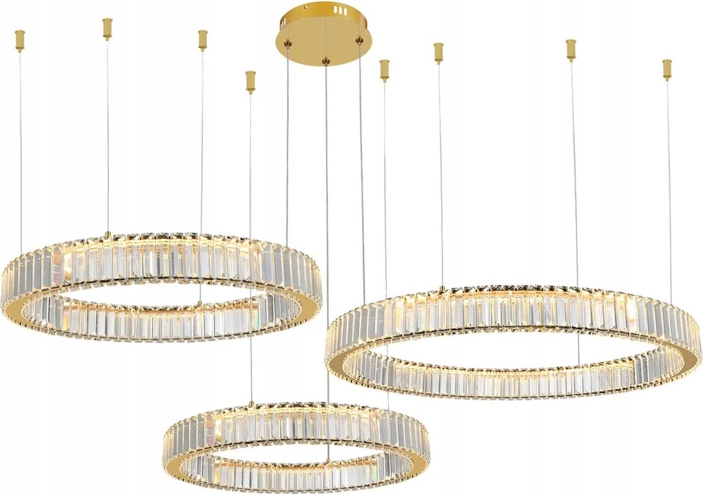 Obrovská lampa 3 Led krištáľové krúžky Spark Pendant 40+60+80 zlatá obývacia izba