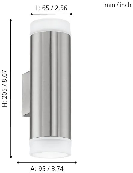 Eglo 92736 - Vonkajšie nástenné svietidlo RIGA-LED GU10/2,5W/230V