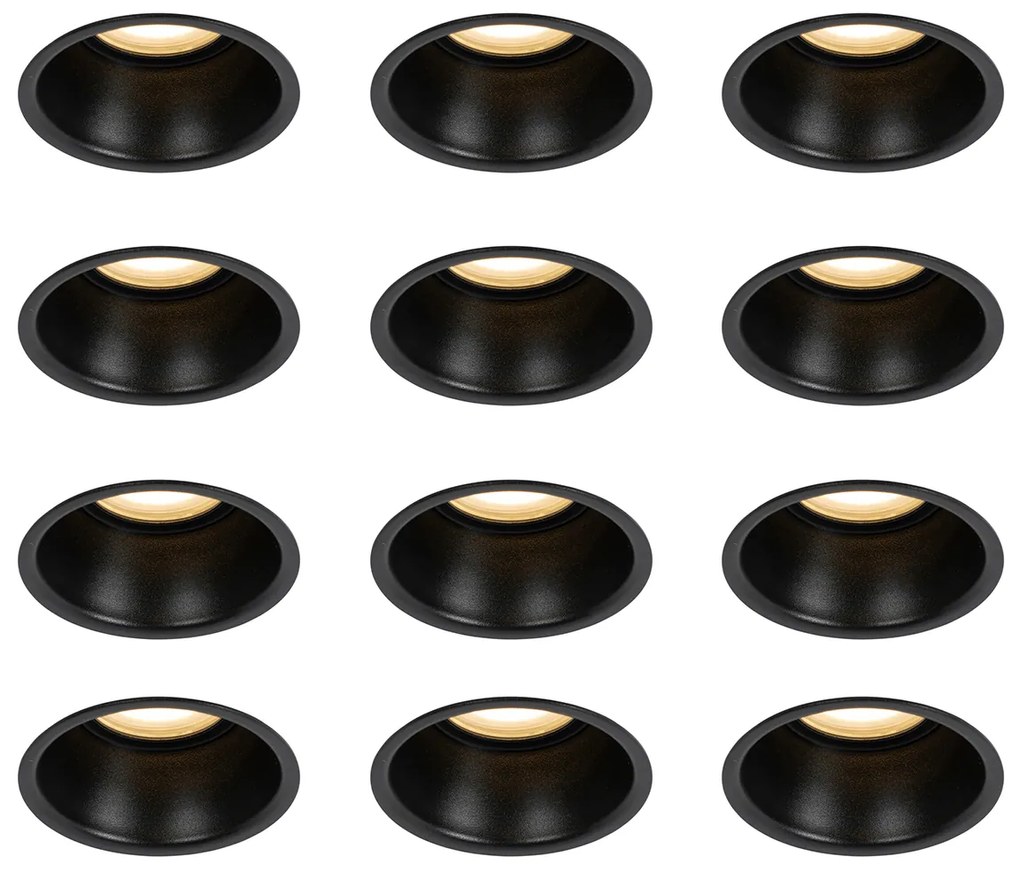 Sada 12 čiernych zabudovaných bodových svetiel GU10 50 mm IP44 - Dept