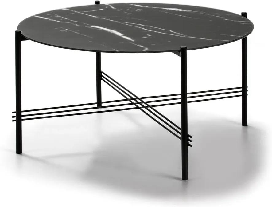Čierny konferenčný stolík so sklenenou doskou v mramorovom dekore Marckeric, ø 84 cm