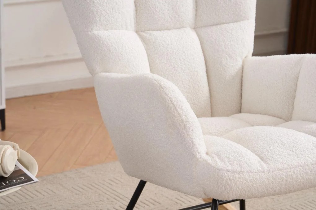 Hojdacie kreslo, relaxačné kreslo s plyšovým poťahom, bielej farby