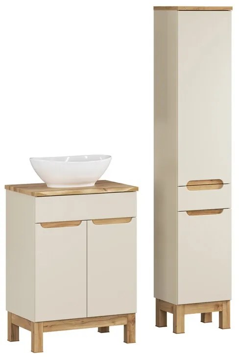 Kúpeľňová zostava Bali Nature Lola s doskou, umývadlom a skrinkami 60 cm kašmírová/dub wotan