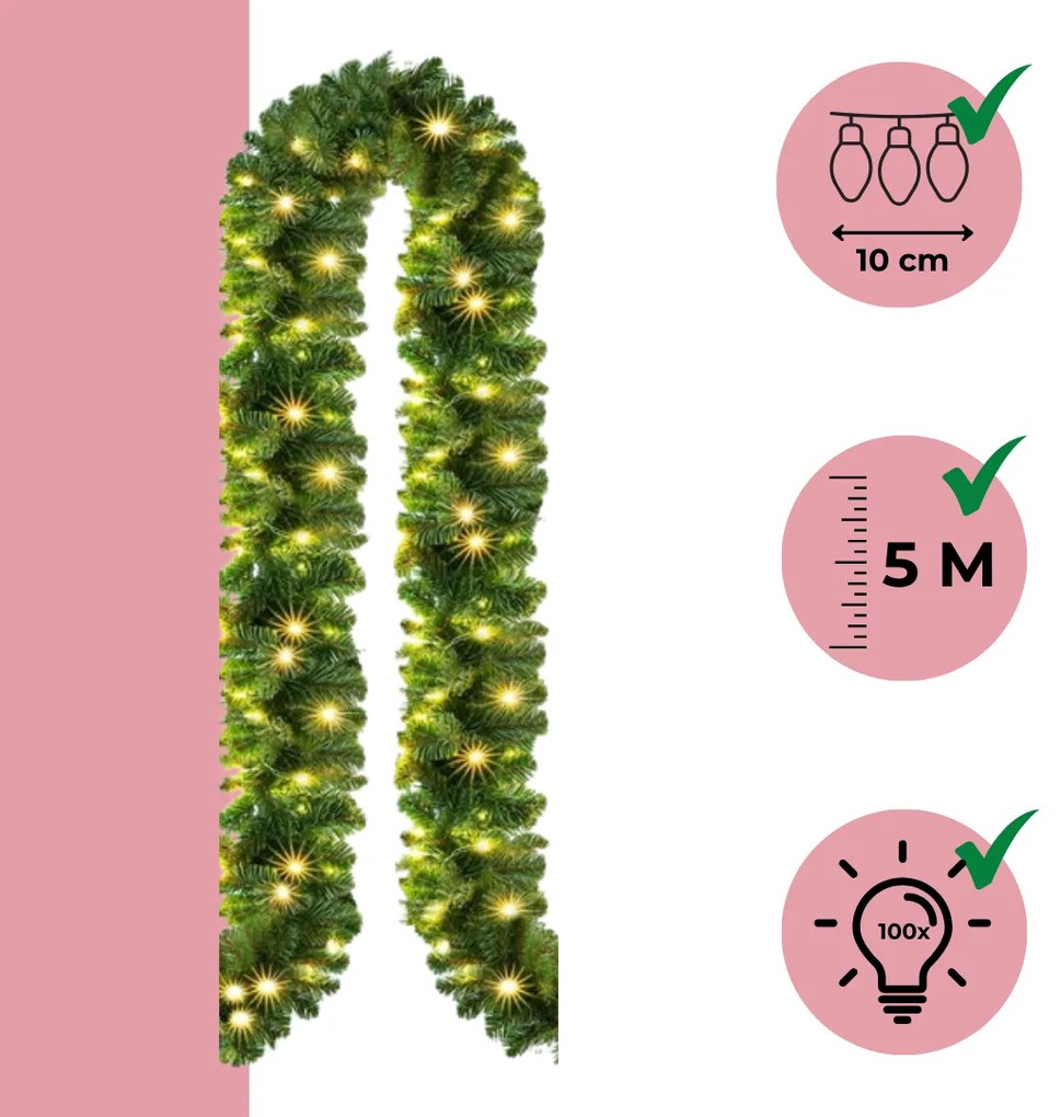 Jurhan Vianočná girlanda ANDREA s osvetlením, 5m, zelená