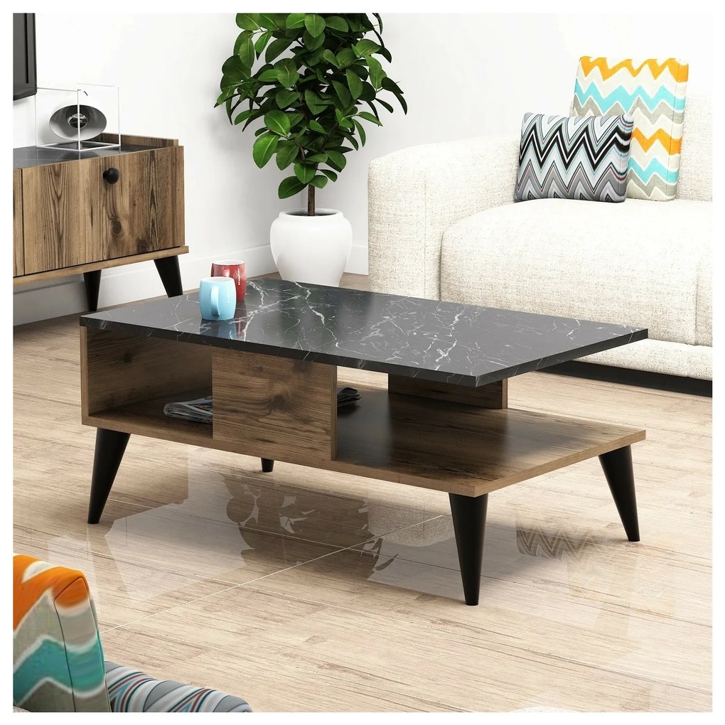 Fyrby prírodného drevy; mrymor Drevený konferenčný stolík Lidya 90 × 39,6 × 54 cm HANAH HOME