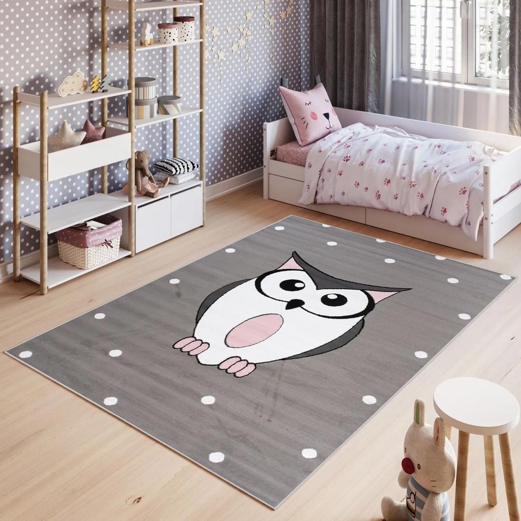 Detský koberec PINKY Owl sivý - 80x150 cm