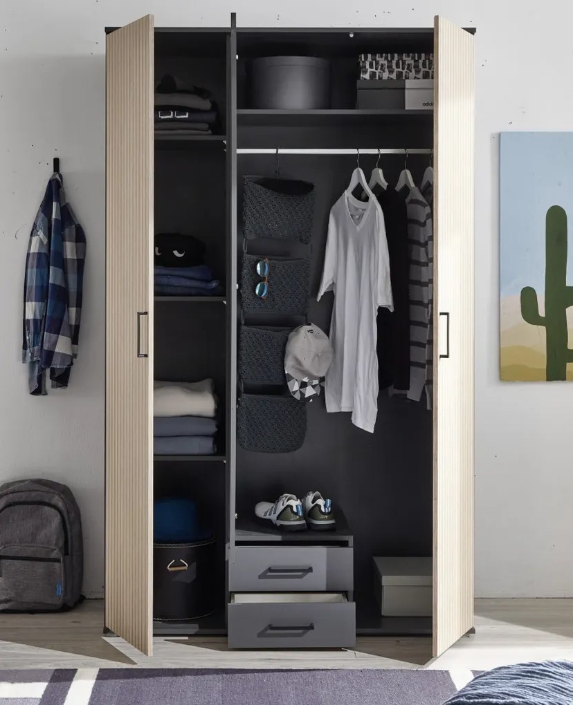 Šatníková skriňa Laurie, 120 cm, grafit/dub