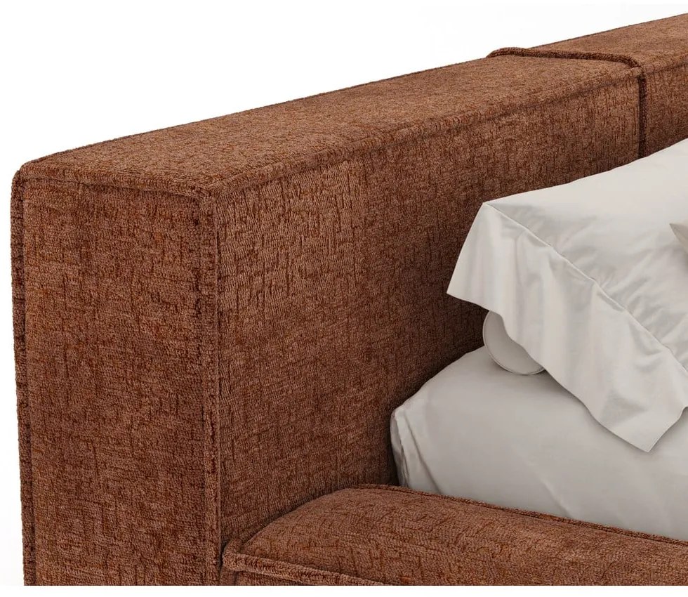 Oranžová čalúnená dvojlôžková posteľ s úložným priestorom s roštom 160x200 cm Voliera – Maison de Rêve