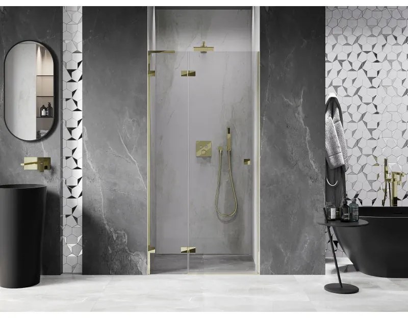 Mexen, Mexen Lunar L výklopné sprchové dvere ľavé 85 cm, transparentné, zlaté - 834L-085-000-50-00-L