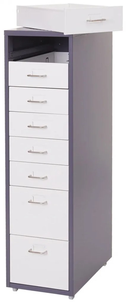Zásuvková skrinka Boston T851 - 110x28x41cm, 8 zásuviek - tmavosivá biela