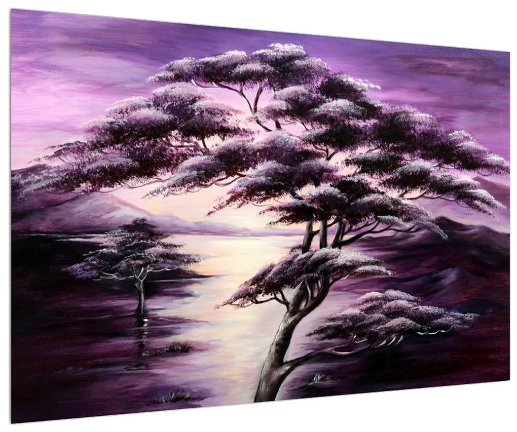 Fialový obraz stromu (90x60 cm)