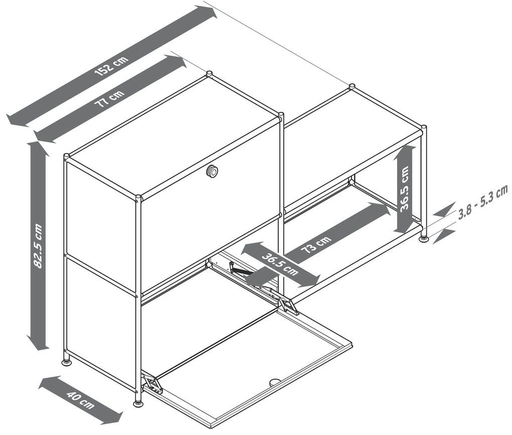 Kovový regál »CN3« s 3 priehradkami, sivý