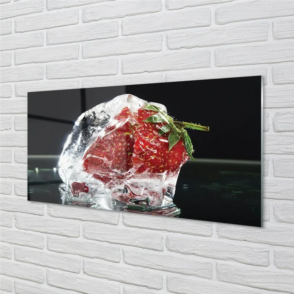 Obraz na skle Jahody v ľade kocka 100x50 cm