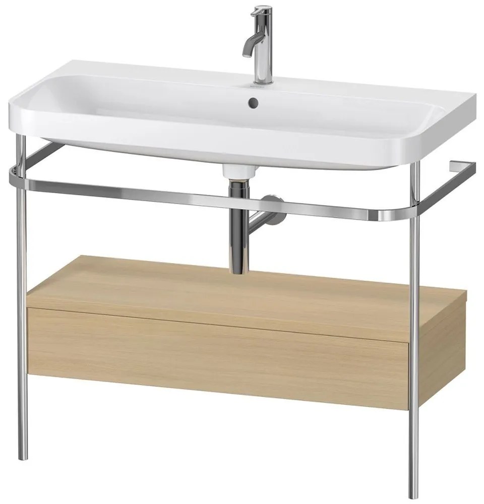 DURAVIT Happy D.2 Plus c-shaped kovový stojací podstavec s nábytkovým umývadlom s otvorom, 1 zásuvka, 975 x 490 x 850 mm, chróm/dub Mediterrane, HP4843O7171