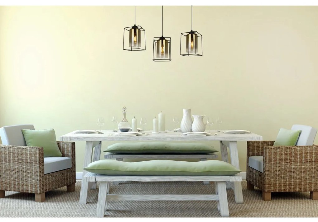 Závesné svietidlo Hella Cage, 1x zlaté sklenené tienidlo v kovovom ráme