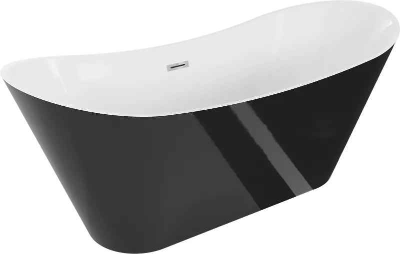 Mexen Celia, voľne stojaca vaňa 170 x 75 cm, biela-čierna, chrómový prepad, 52331707575-01