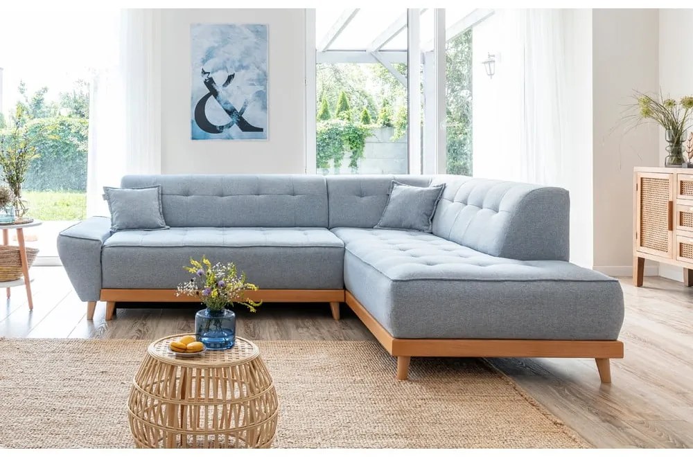 Svetlomodrá rozkladacia rohová pohovka Miuform Dazzling Daisy L, pravý roh