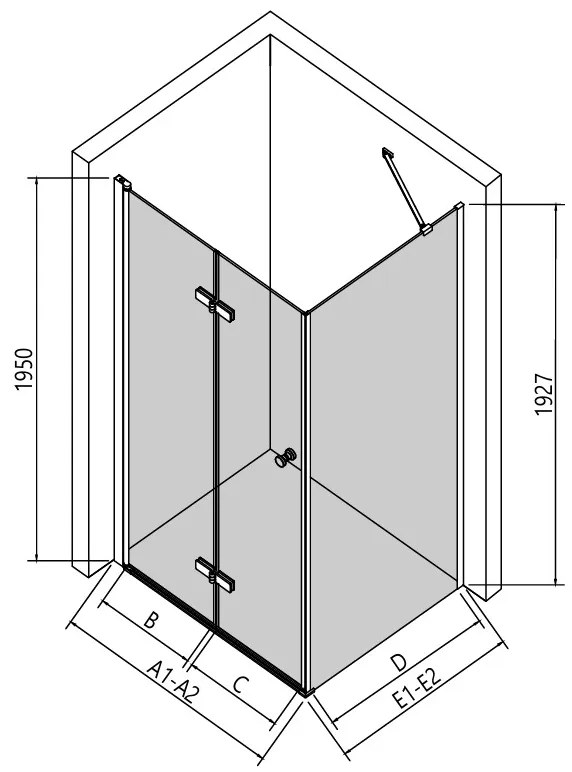 Erga Berlin, sprchový kút so skladacími dverami 120(dvere) x 100(stena) x 195 cm, 6mm číre sklo, čierny profil, ERG-V02-BERLIN-D120G100-CL-BK