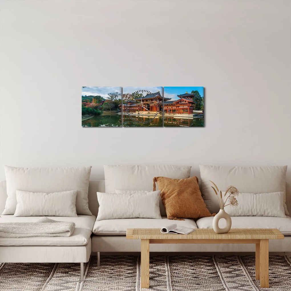 Obraz - Chrám Byodo-in, Japonsko (s hodinami) (90x30 cm)