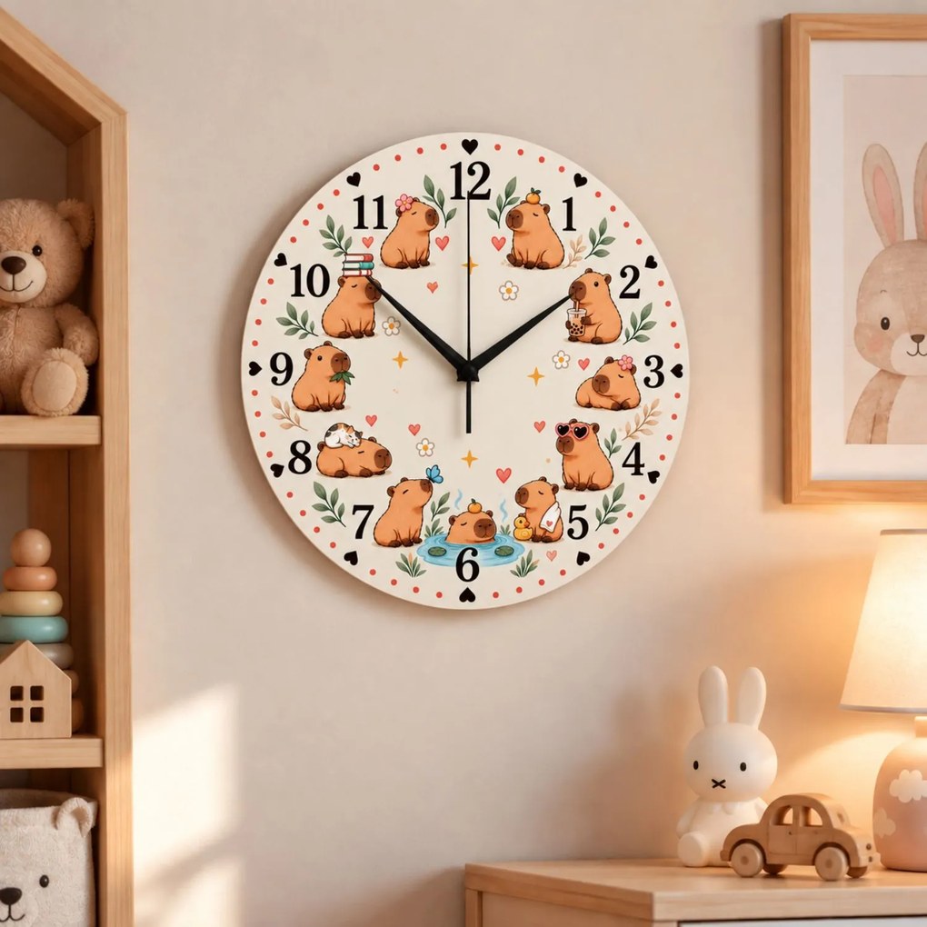 Detské nástenné hodiny s motívom kapybary | BETKA: 30 cm 4787-115210 HLC91093-30