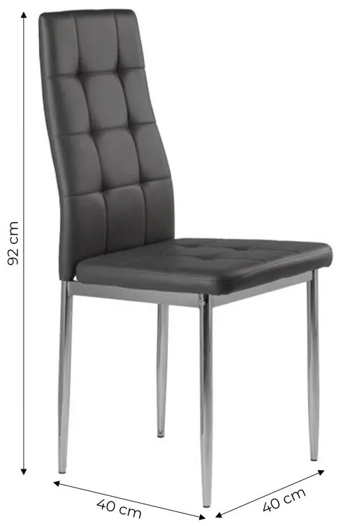 Sada 4 stoličiek do obývačky alebo jedálne, jednoduché prešívané stoličky, chrómové nohy, sivá ekokoža