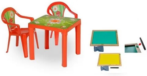 3toysm Inlea4Fun set - 2 stoličky , 1 stolík , dvojstranná drevená tabuľa - Červená 13628