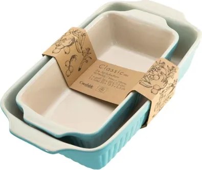 Sada zapekacích misiek (2 ks) modrá/krémová kamenina, hranaté%