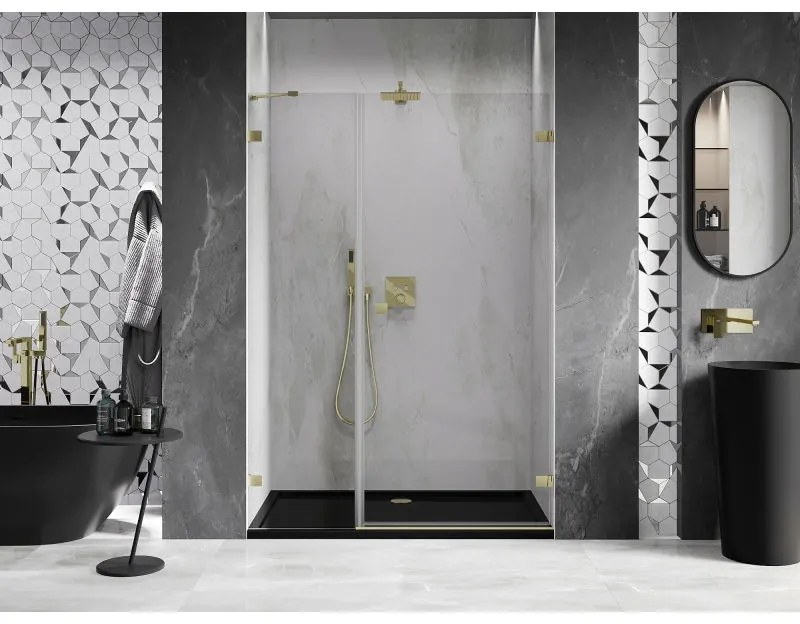 Mexen Lunar-B, Otočné pravé sprchové dvere 130 cm, 8mm číre sklo, zlatý matný profil, 832S-130-050-55-00-P