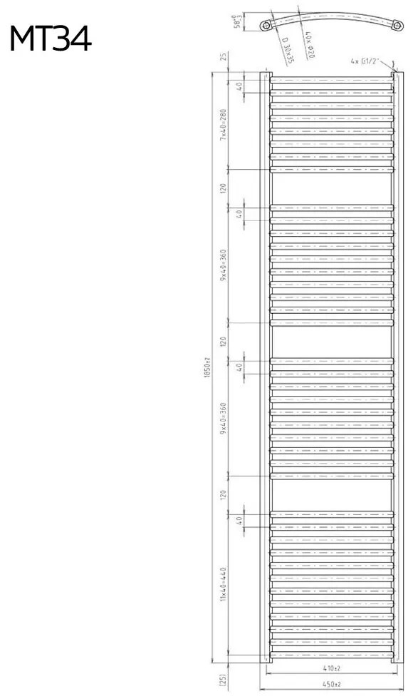 Mereo Mereo, Vykurovací rebrík oblý, 450x1850 mm, 800 W, biely, elektrický, MER-MT34E