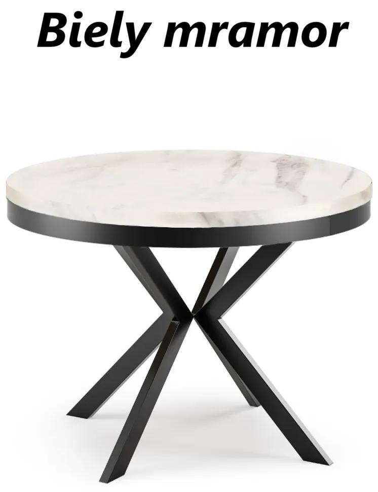 Okrúhly rozkladací jedálensky stôl MARION PLUS 100cm - 176cm Kominácia stola: biely mramor - čierne nohy