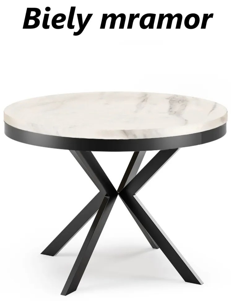 Okrúhly rozkladací jedálensky stôl MARION PLUS 100cm - 176cm Kominácia stola: čierna matná - biele nohy