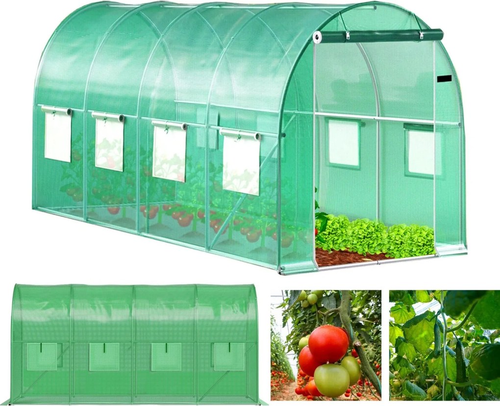 Bauerkraft Fóliový skleník 4x2x2 m 8 m² kovový rám UV fólia 2 vchody
