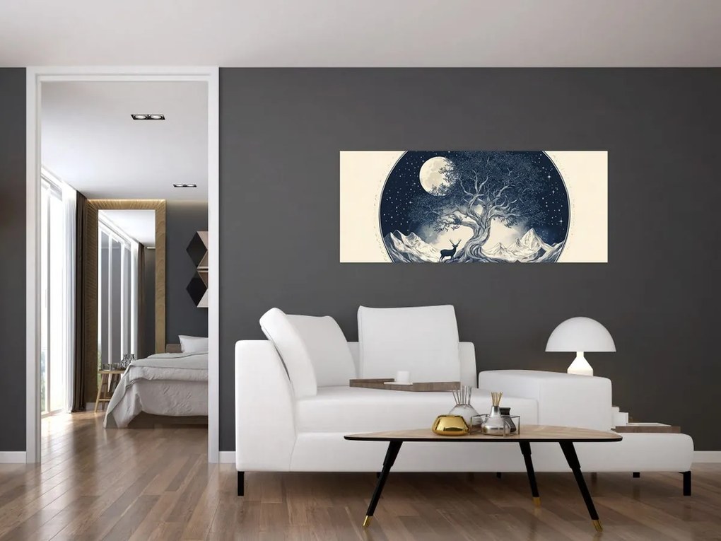 Obraz – Magický strom s jeleňom I. (120x50 cm)