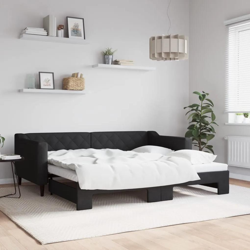 Denná posteľ s rozkladacou posteľou čierna 90x190 cm látka 3197438