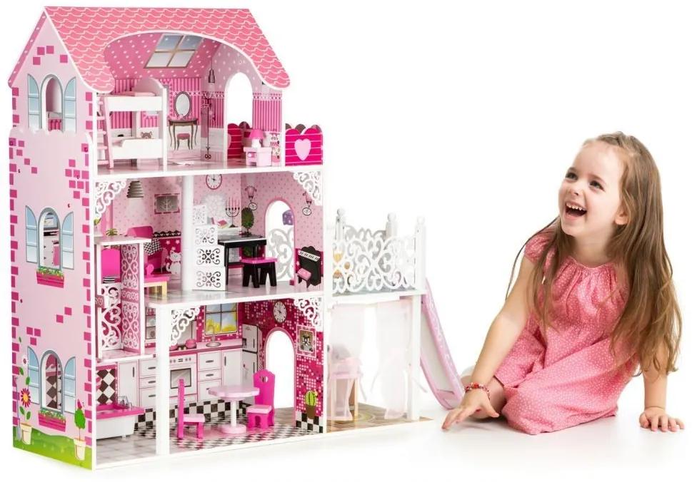 Drevený domček pre bábiky XXL s výťahom a šmykľavkou ECOTOYS