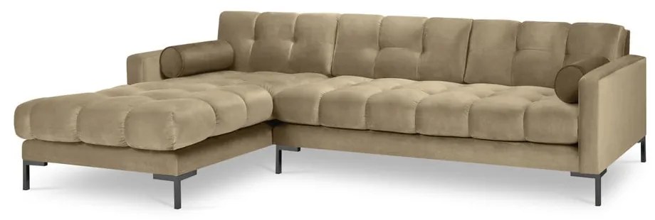 Béžová zamatová rohová pohovka Cosmopolitan Design Bali, ľavý roh