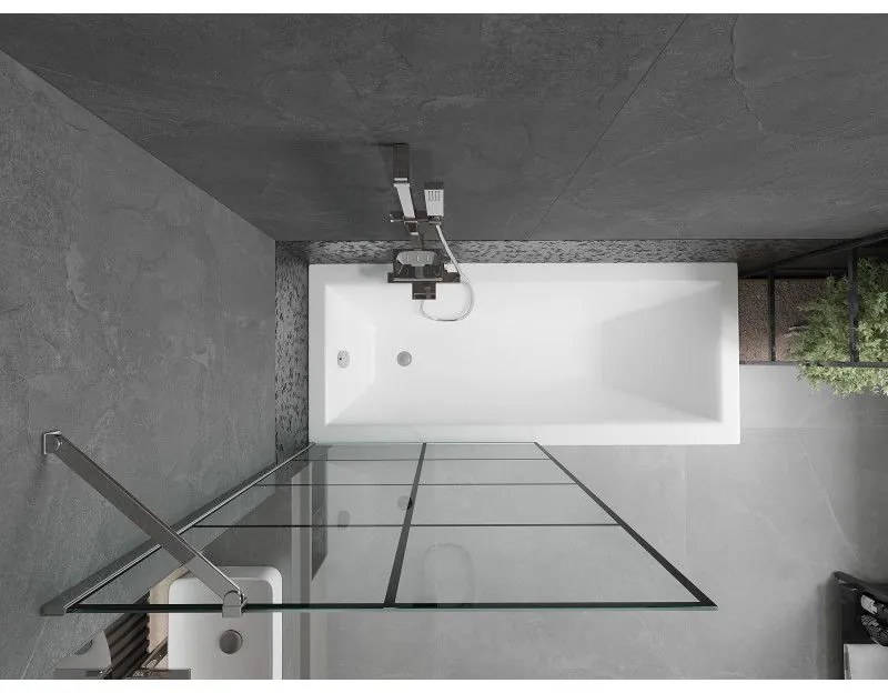Mexen Next, vaňová zástena 1-krídlová 90 x 150 cm, fixné krídlo, 6 mm číre sklo s čiernym vzorom, chrómový profil, 895-090-000-00-77-01