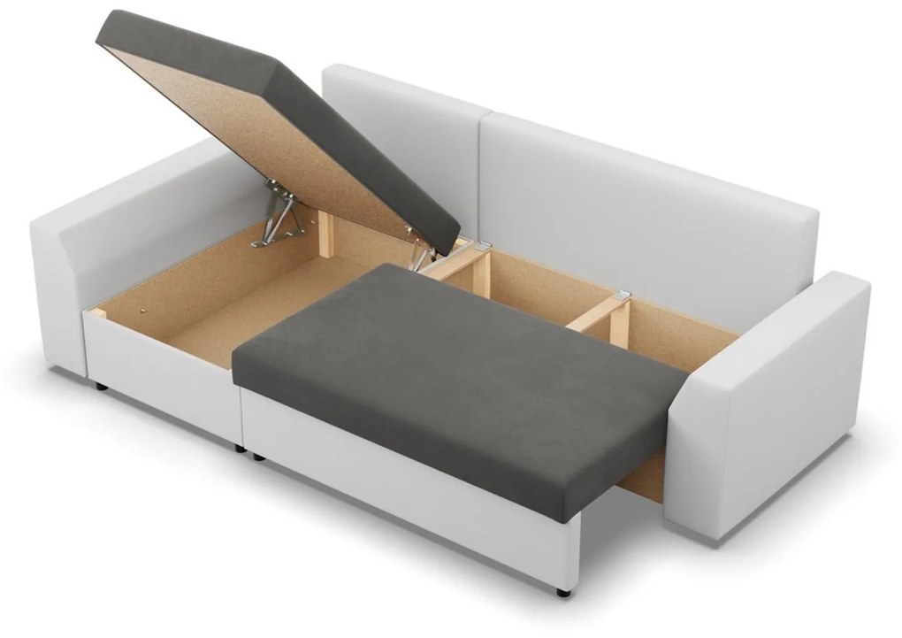 Rohová rozkladacia sedacia súprava PAUL látka v kombinácii s eko-kožou Ľavá Sivá/biela II