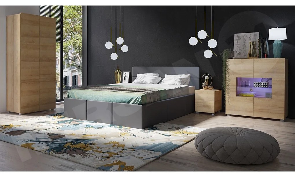 Spálňa Bralani XIX, Farby: čierny / čierny lesk, Dostupné poťahy: ekokoža Soft 011, Osvetlenie: bez osvetlenia