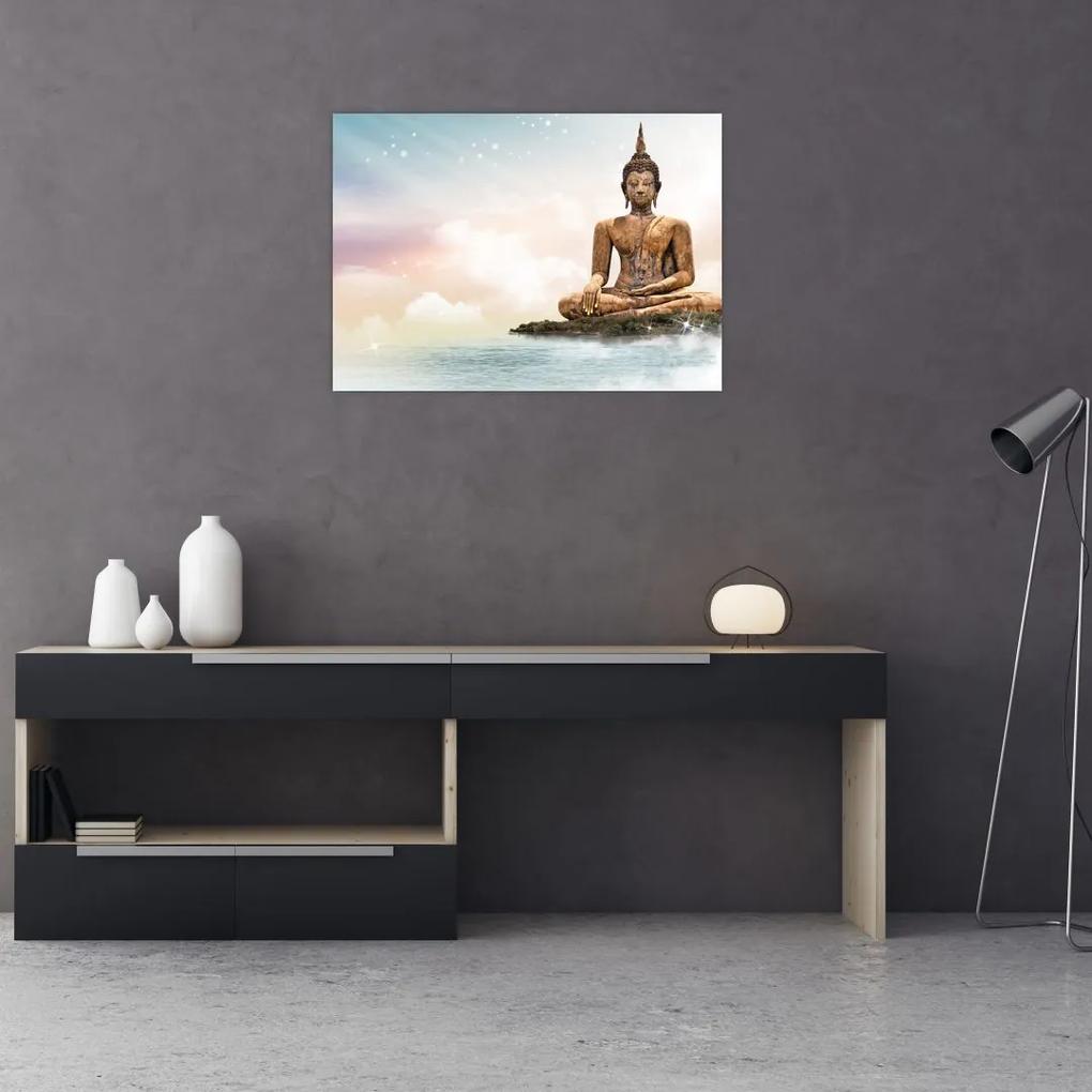 Sklenený obraz - Budha dozerajúci na zemi (70x50 cm)