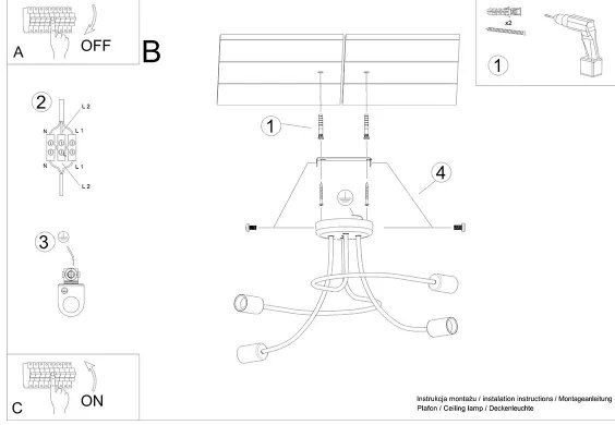 Sollux SL.1455 - Luster na tyči LEVAR 4xE27/15W/230V čierna