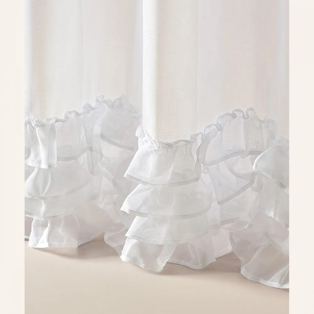 Biela záclona Flavia s volánmi a striebornými priechodkami 350 x 250 cm