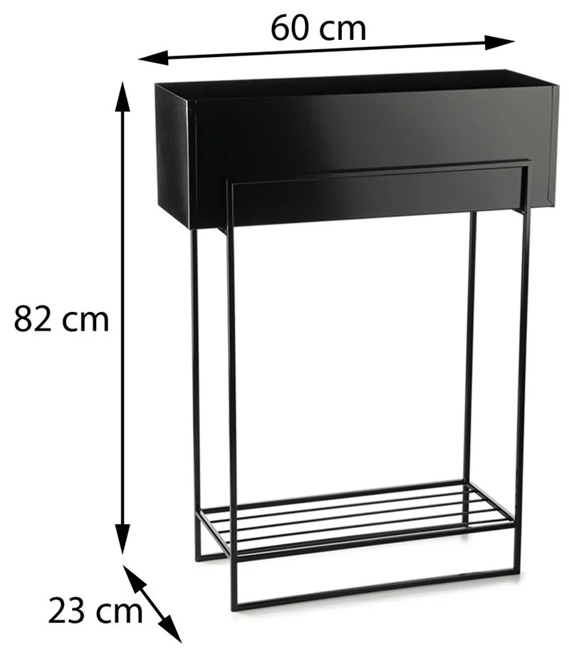 KOVOVÝ KVETINÁČ SO STOJANOM RECT 82X23X60 CM ČIERNA
