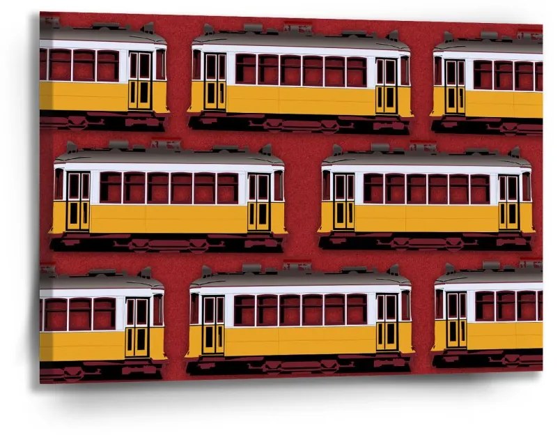 Sablio Obraz Lisabonské historické električky Červený Pattern - 90x60 cm