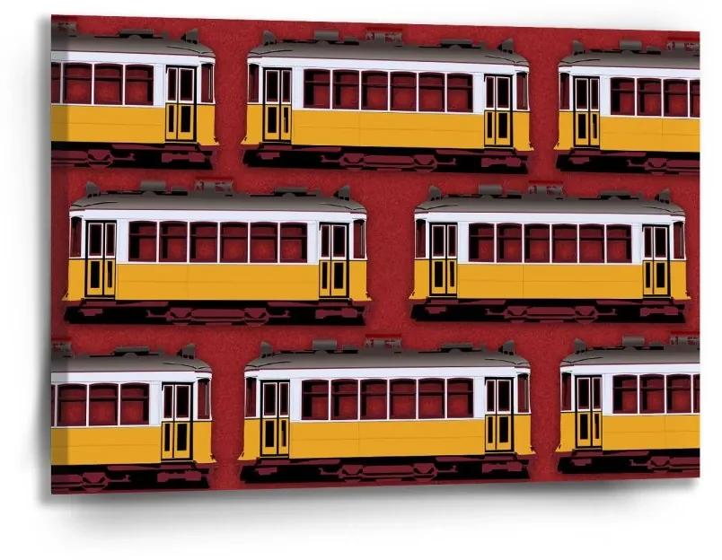 Sablio Obraz Lisabonské historické električky Červený Pattern - 90x60 cm