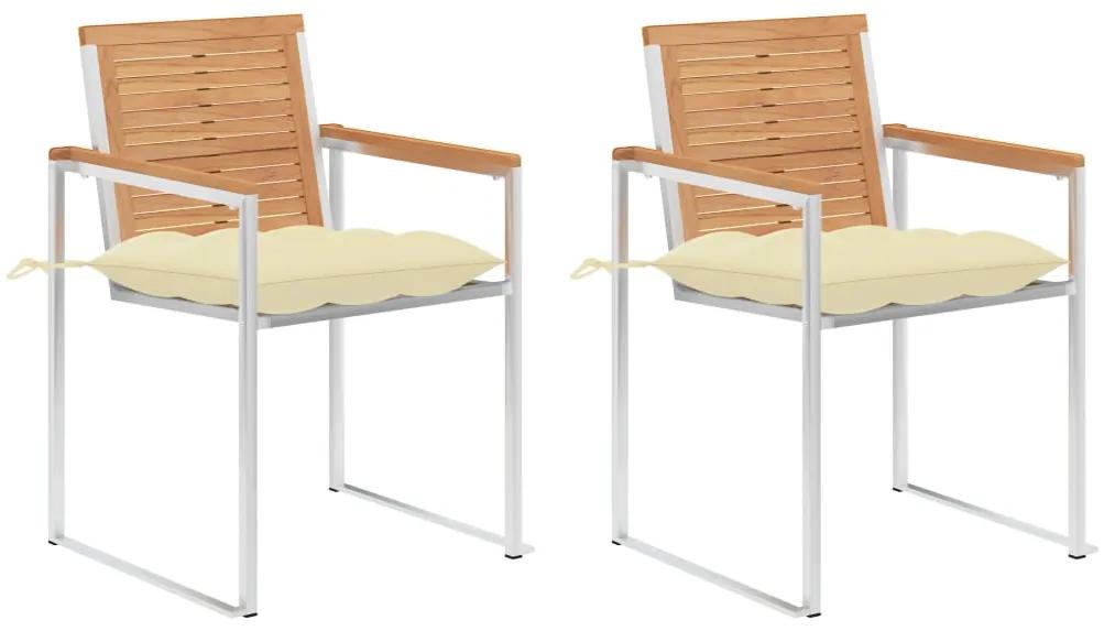 Záhradné stoličky so sedákmi 2 ks masívne tíkové drevo a oceľ