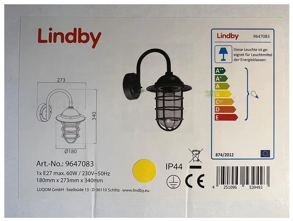 Lindby Lindby - Vonkajšia nástenná lampa NAILA 1xE27/60W/230V IP44 LW0340