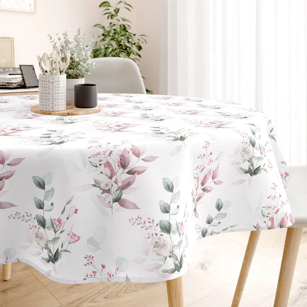 Goldea okrúhly obrus 100% bavlnené plátno deluxe - nežné ruže Ø 130 cm