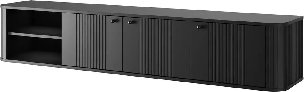 Závesná RTV skrinka Vesper 187 cm trojdverová - čierna / čierne úchyty